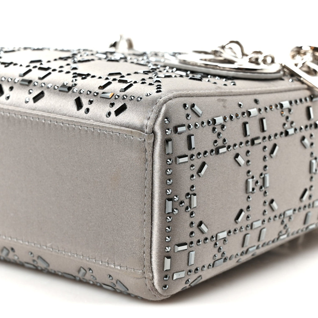 Satin Crystal Cannage Mini Lady Dior Gray