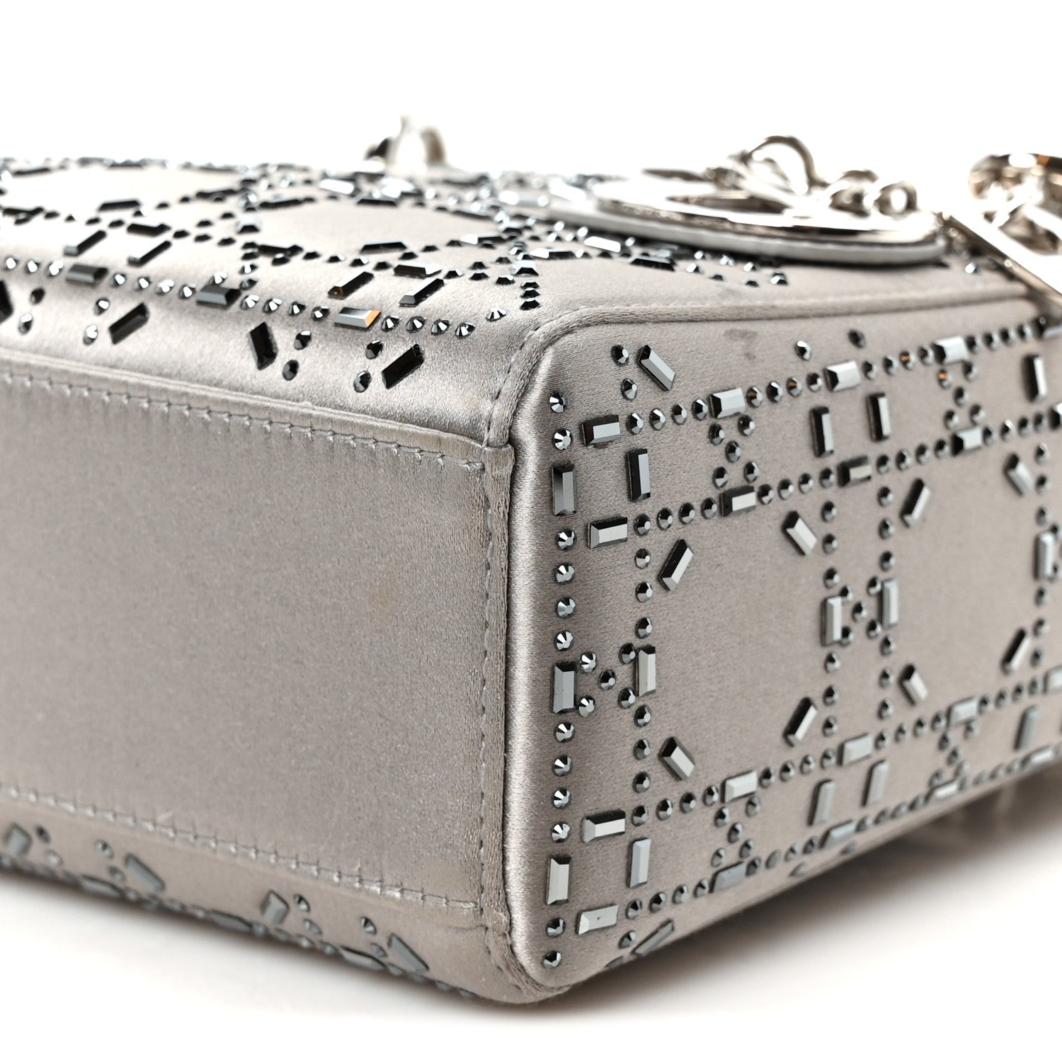 Satin Crystal Cannage Mini Lady Dior Gray