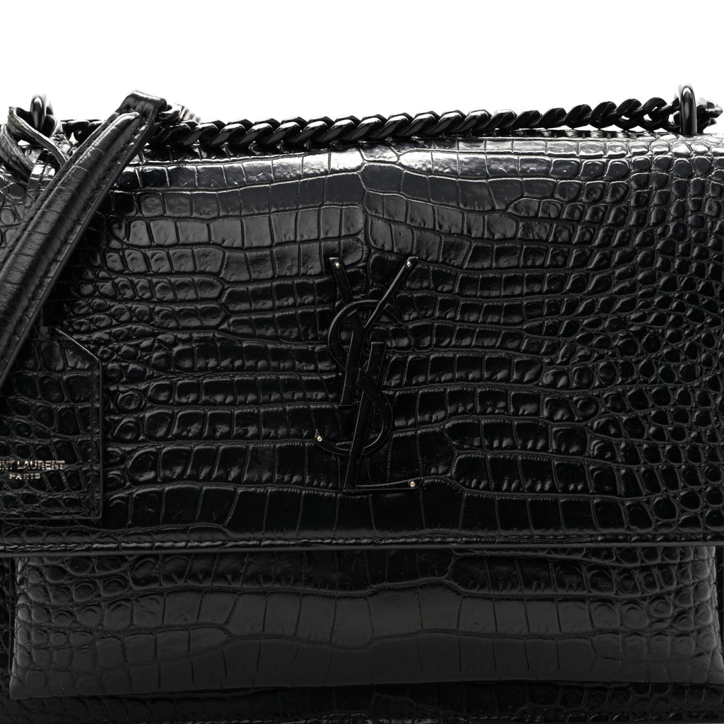 Calfskin Crocodile Embossed Medium Monochrome Monogram Sunset Black