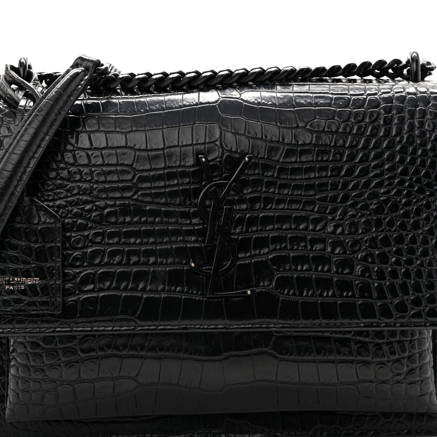 Calfskin Crocodile Embossed Medium Monochrome Monogram Sunset Black