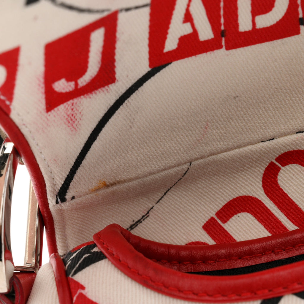 Canvas Hardcore Pierced Saddle Bag White Red Black