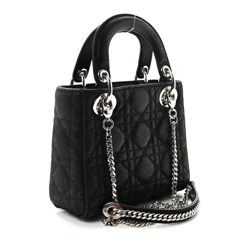 Metallic Calfskin Cannage Mini Lady Dior Black