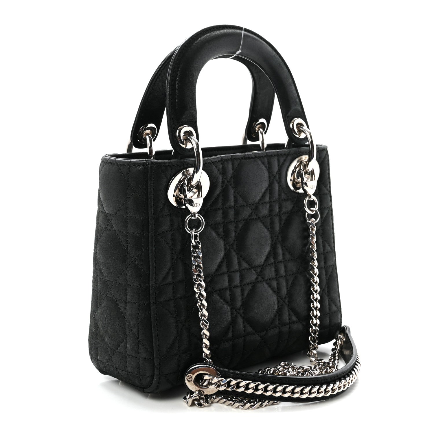 Metallic Calfskin Cannage Mini Lady Dior Black