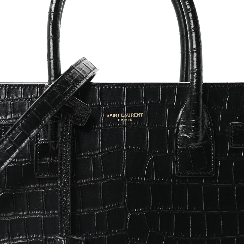 Calfskin Crocodile Embossed Baby Sac De Jour Black