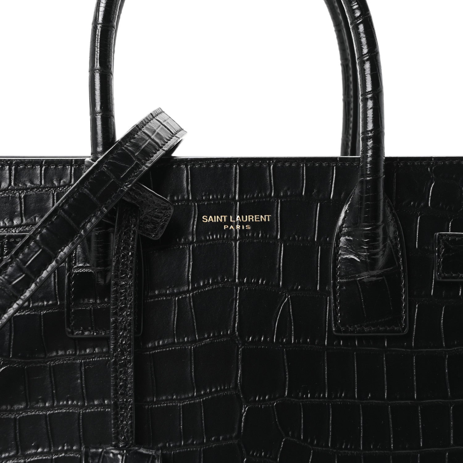 Calfskin Crocodile Embossed Baby Sac De Jour Black