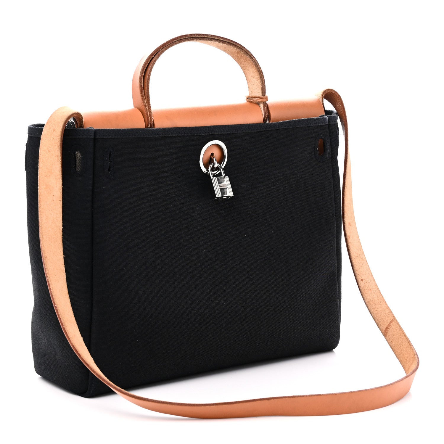 Toile Vache Calfskin Herbag 30 PM Black Natural