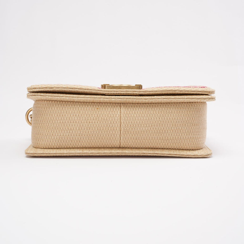 Chanel Medium Boy Flap Chevron Raffia & Leather Pink 2018