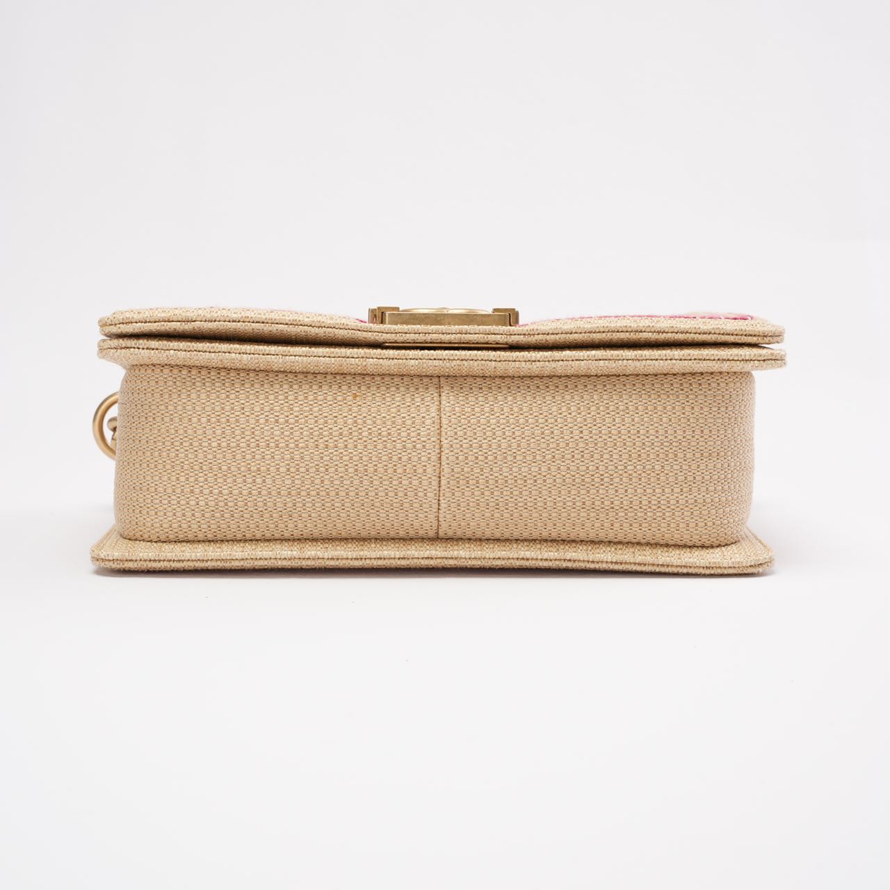Chanel Medium Boy Flap Chevron Raffia & Leather Pink 2018