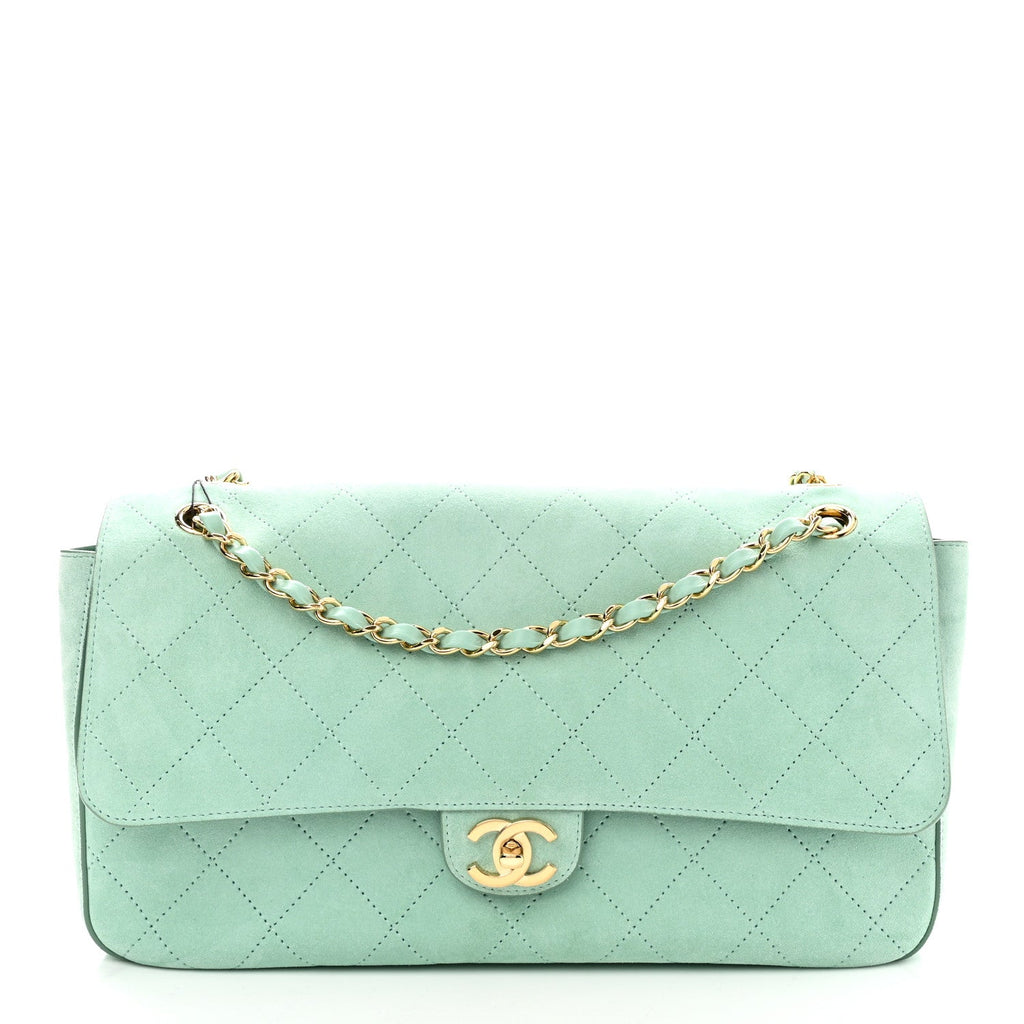 Suede Calfskin Small Souplissimo Maxi Flap Green