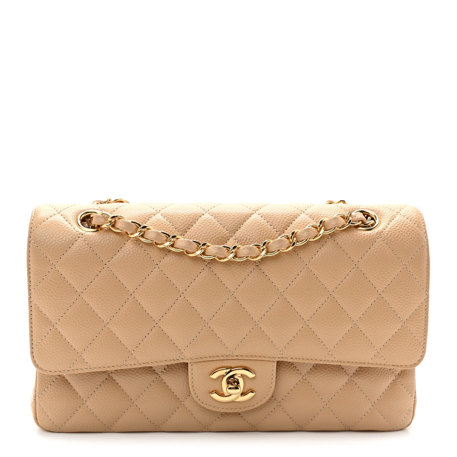 Caviar Quilted Medium Double Flap Beige Clair