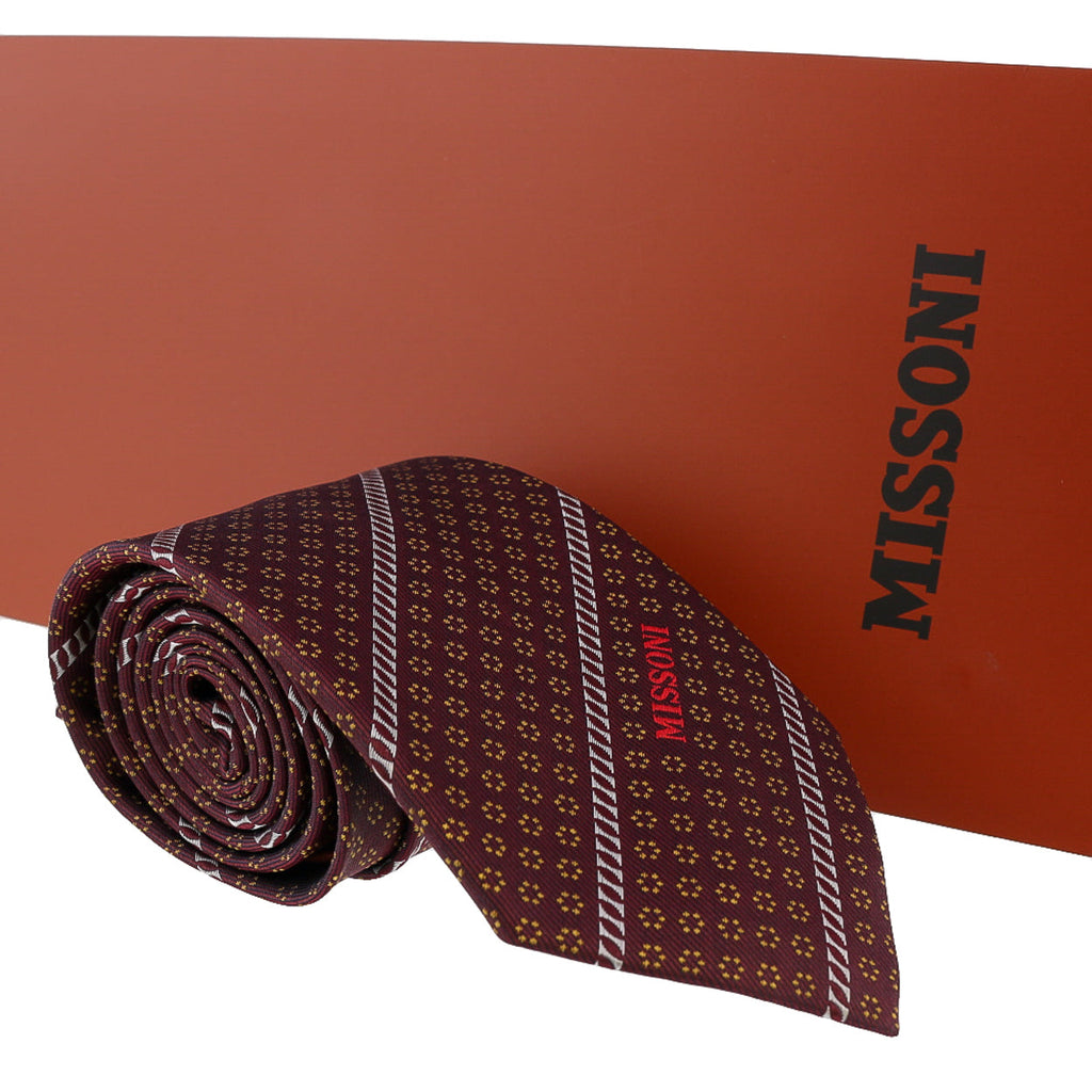 Missoni Micro Floral Marroone Woven 100% Silk Tie