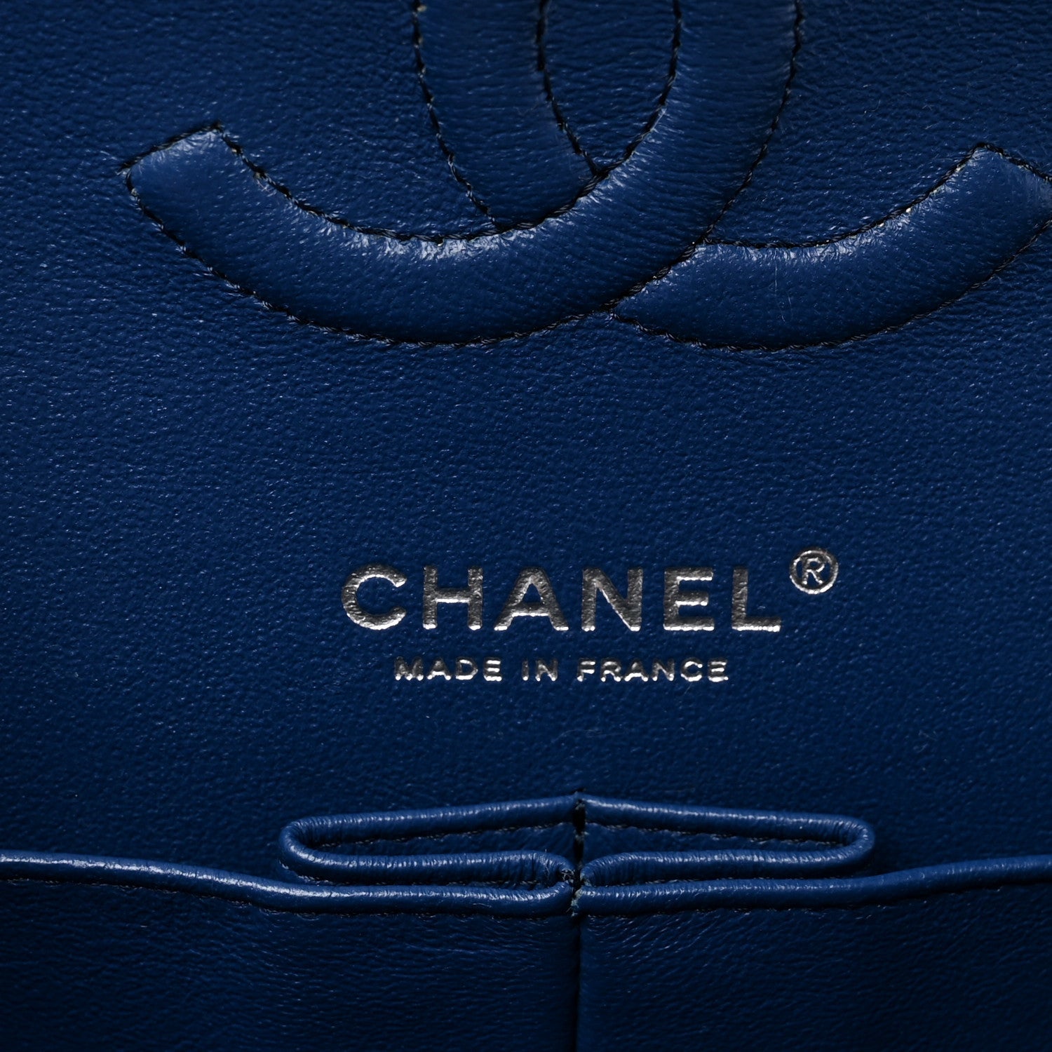 Caviar Chevron Quilted Medium Double Flap Blue