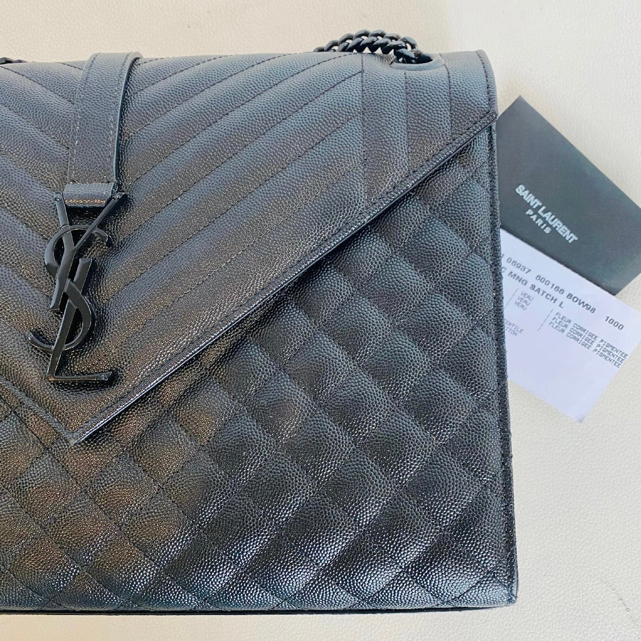 YVES SAINT LAURENT YSL Monogram Mix Matelasse Envelope Chain Bag Large Black