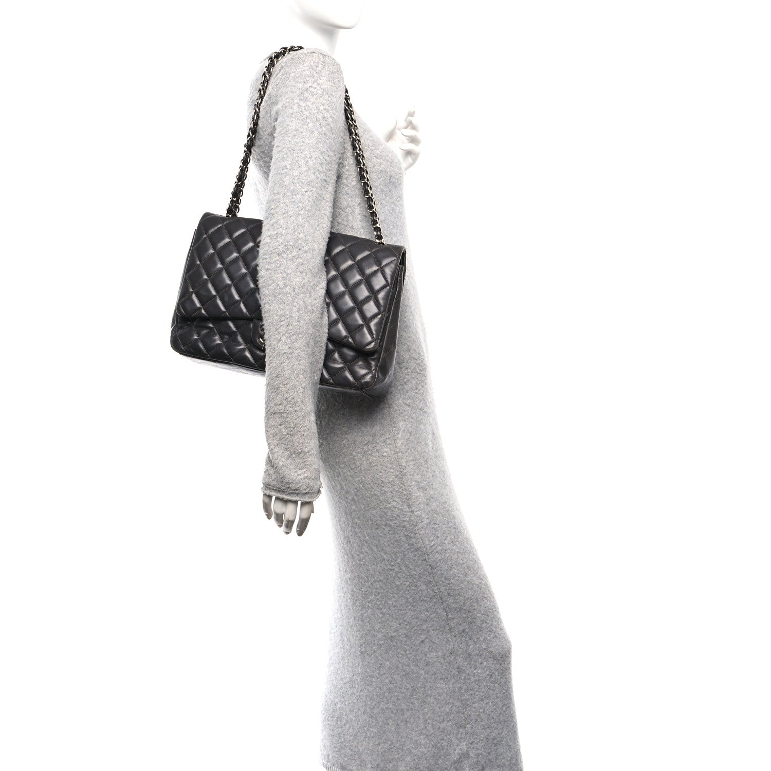 Lambskin Quilted Maxi Double Flap Dark Grey