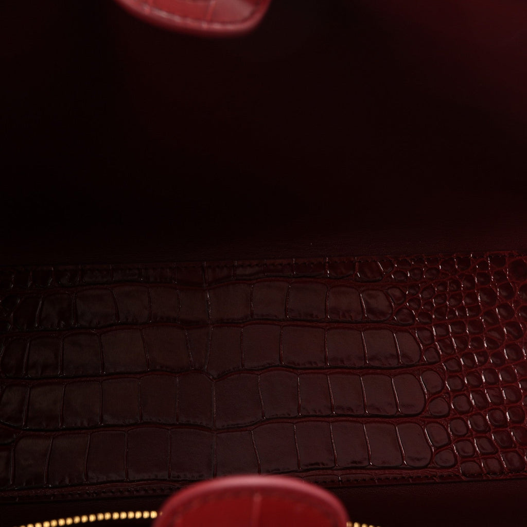 Calfskin Crocodile Embossed Archetype Small Shopping Tote Burgundy