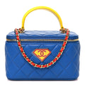 Lambskin Quilted Superman Top Handle Vanity  Blue Red Yellow