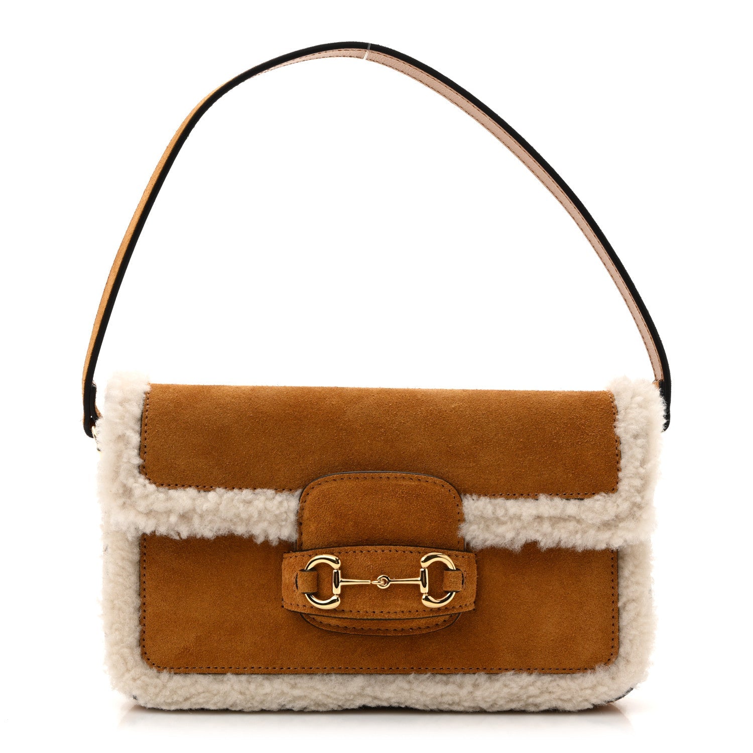 Suede Shearling Horsebit Mini 1955 Shoulder Bag Honey Beige Milk