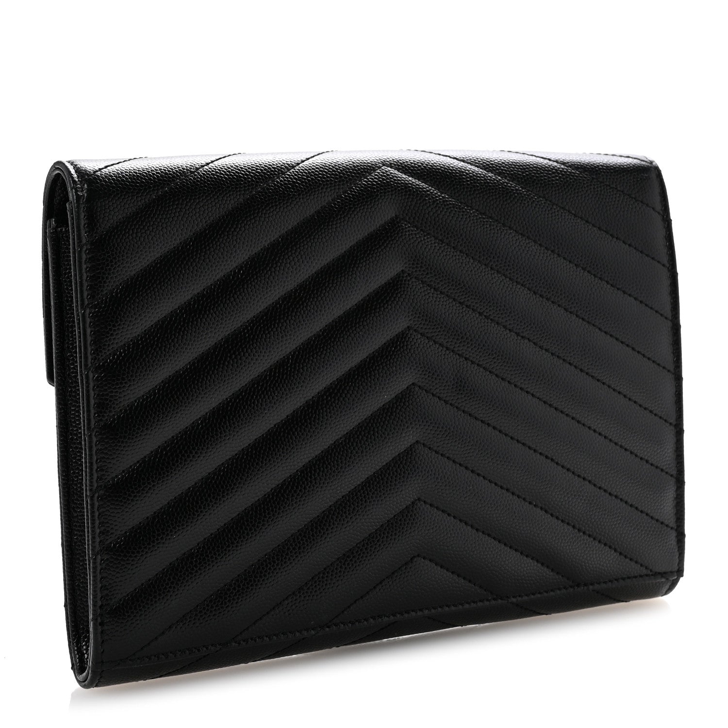 Grain De Poudre Matelasse Chevron Monogram Envelope Clutch Black