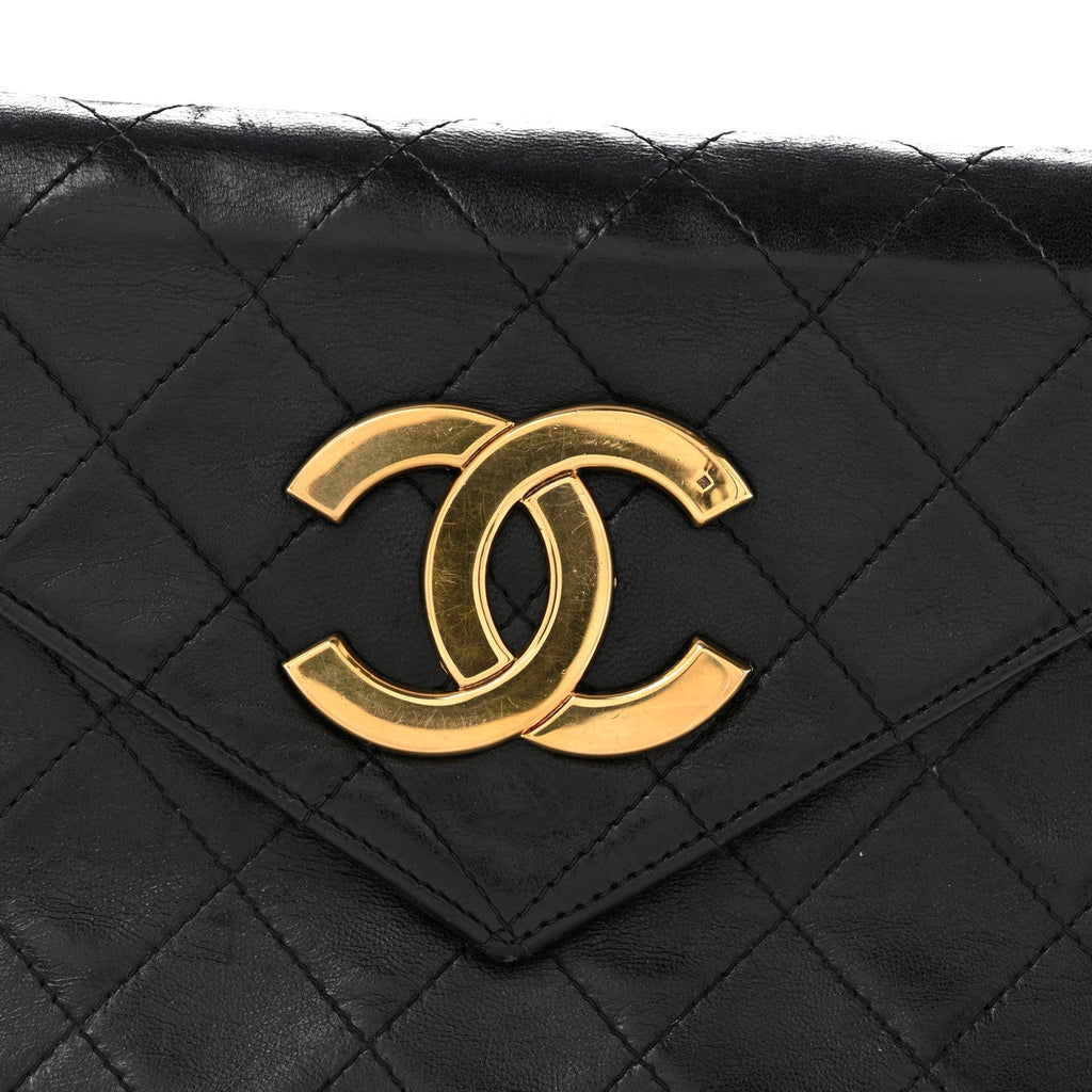 Lambskin Quilted Envelope Flap Black
