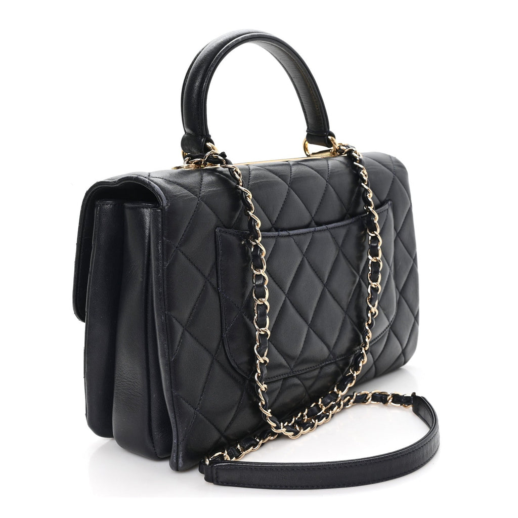 Lambskin Quilted Medium Trendy CC Flap Dual Handle Bag Black