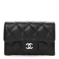 Caviar Quilted Flap Card Holder Wallet Black