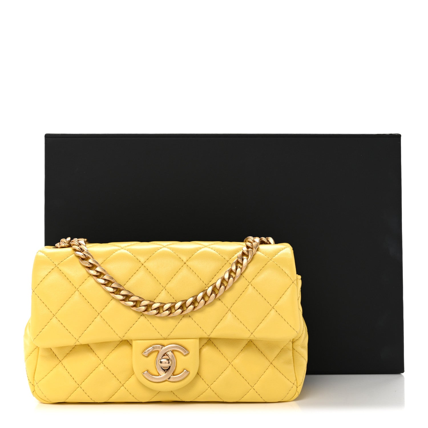Lambskin Resin Quilted Mini Rectangular Pearl Samba Flap Yellow