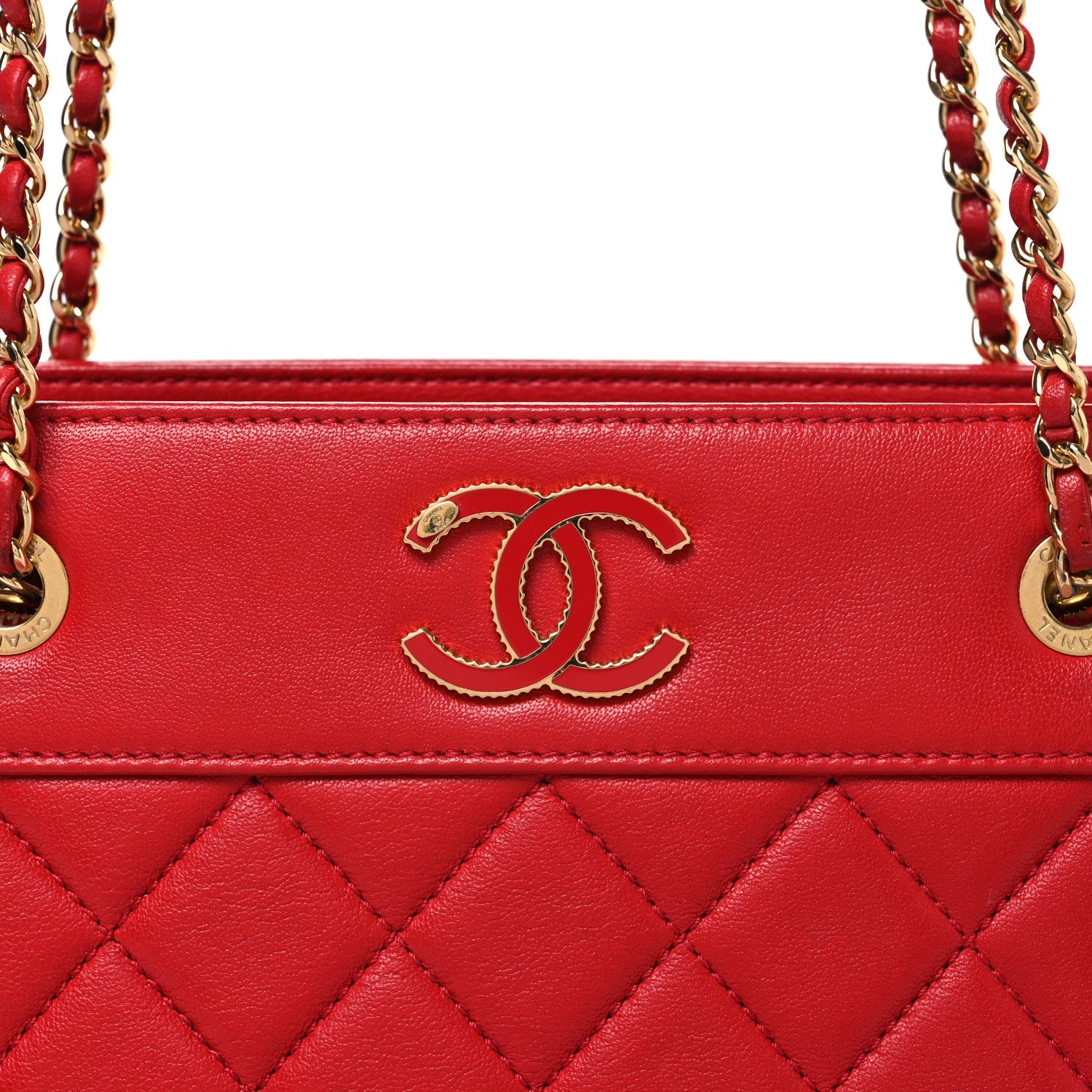 Sheepskin Quilted Small Mademoiselle Vintage Shopping Tote Red