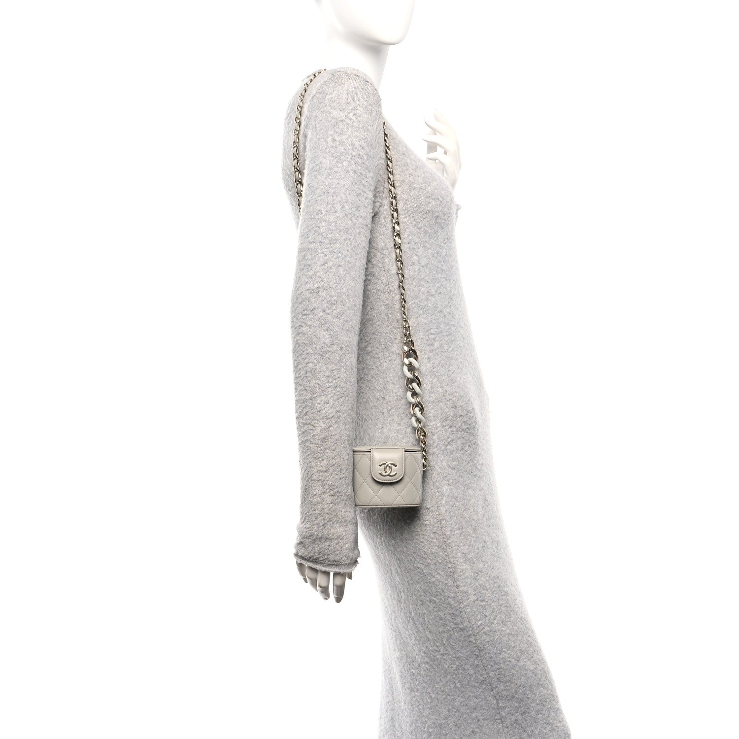 Lambskin Quilted Mini Vanity Case With Chain Grey