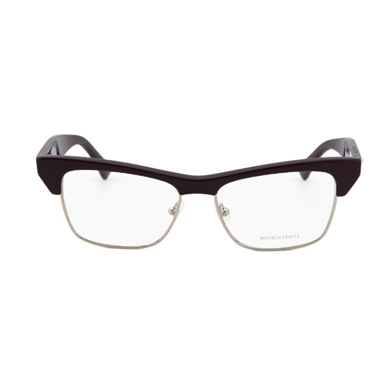 Bottega Veneta Eyeglasses Square Full Rim, Burgundy/Gold Frame and Clear Demo Lens Lens BV1100O003