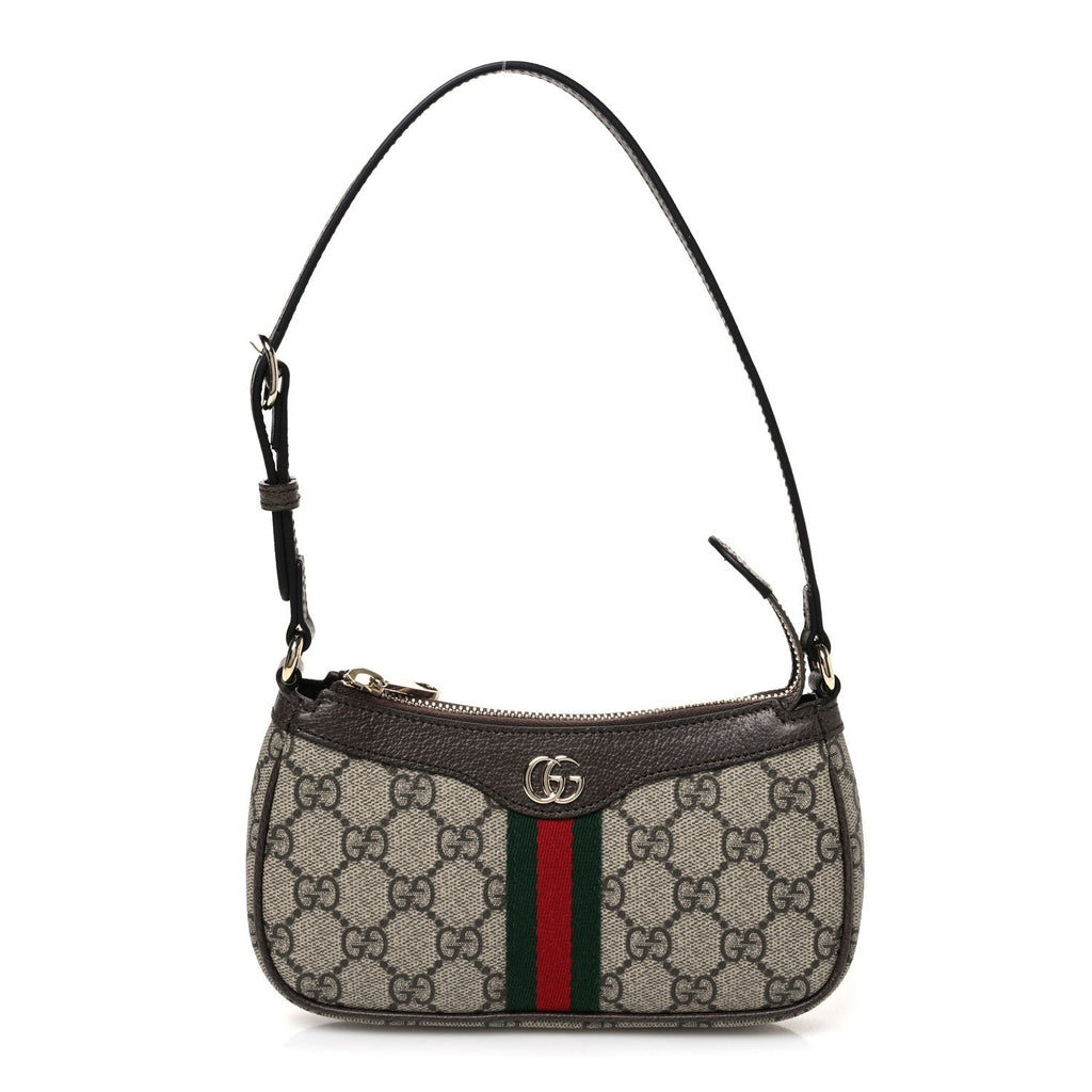 GG Supreme Monogram Textured Dollar Calfskin Web Mini Ophidia Shoulder Bag Beige Ebony New Acero