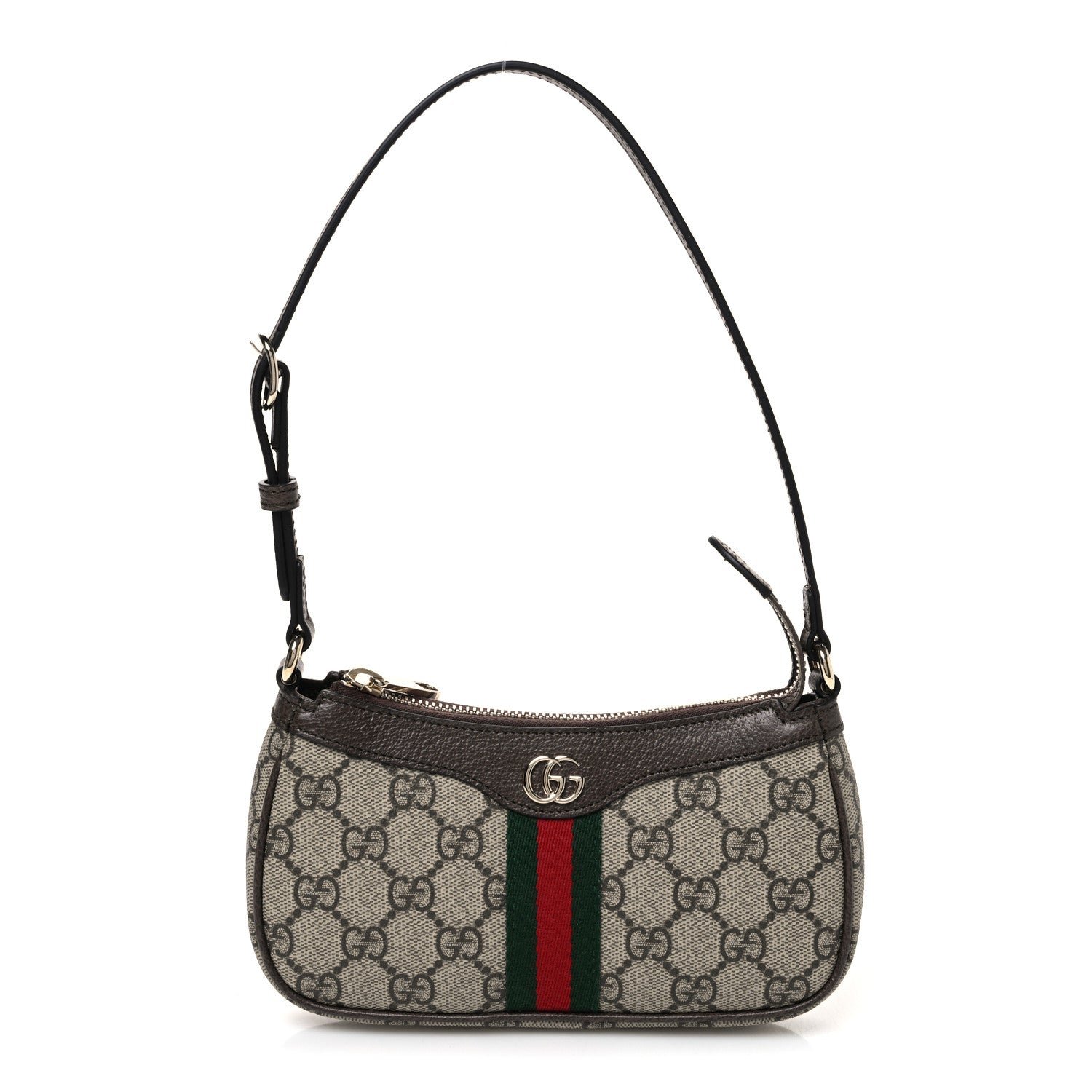 GG Supreme Monogram Textured Dollar Calfskin Web Mini Ophidia Shoulder Bag Beige Ebony New Acero