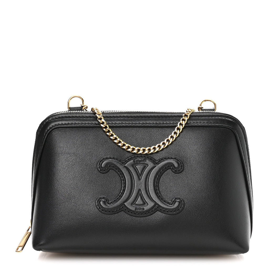 Smooth Calfskin Cuir Triomphe Clutch on Chain Black