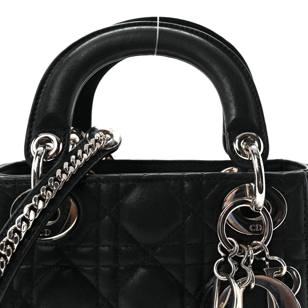Metallic Calfskin Cannage Mini Lady Dior Black