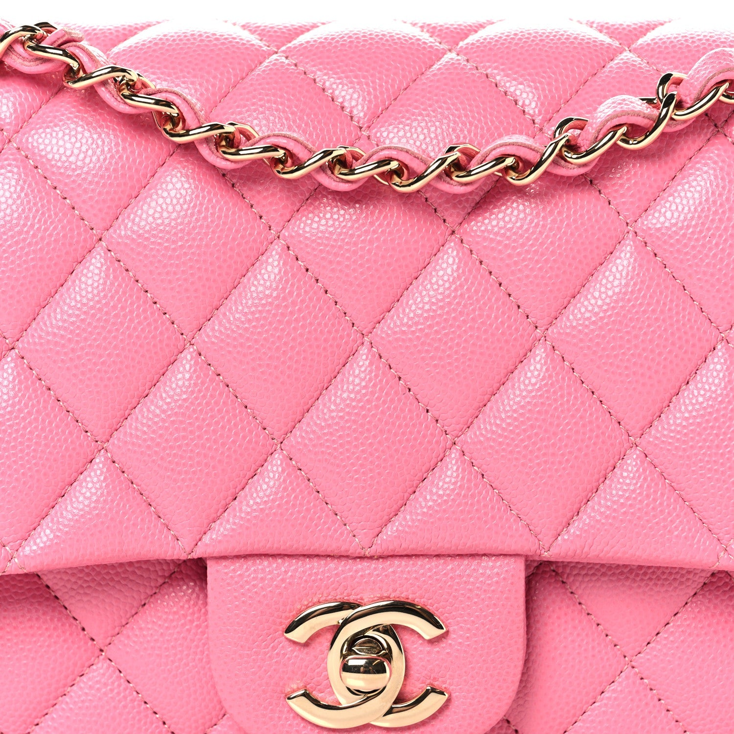 Caviar Quilted Medium Double Flap Pink