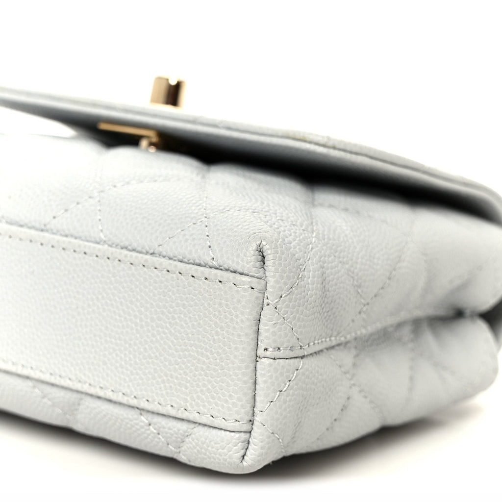 Caviar Lizard Embossed Quilted Coco Handle Clutch With Chain Light Blue