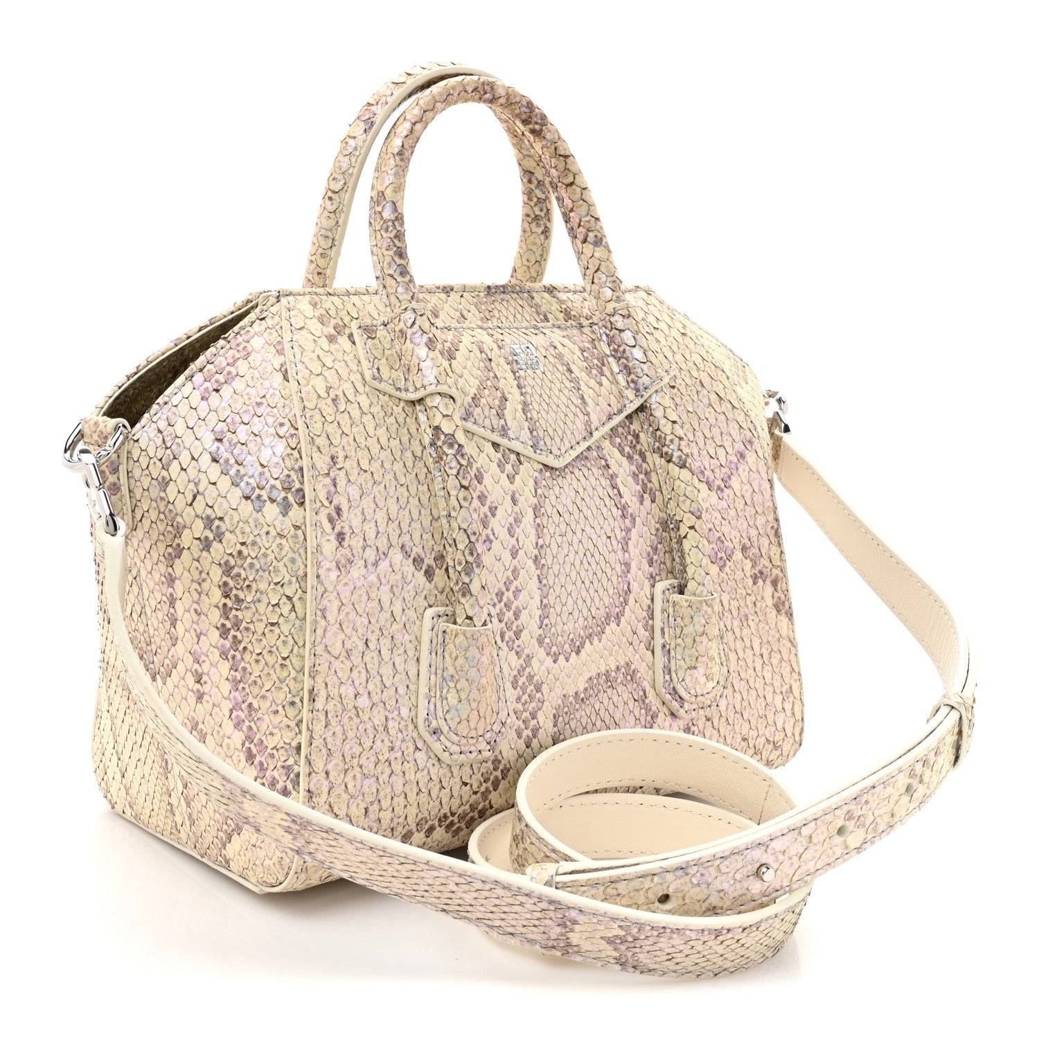 Snakeskin Mini Lock Antigona Shoulder Bag Dusty Gold