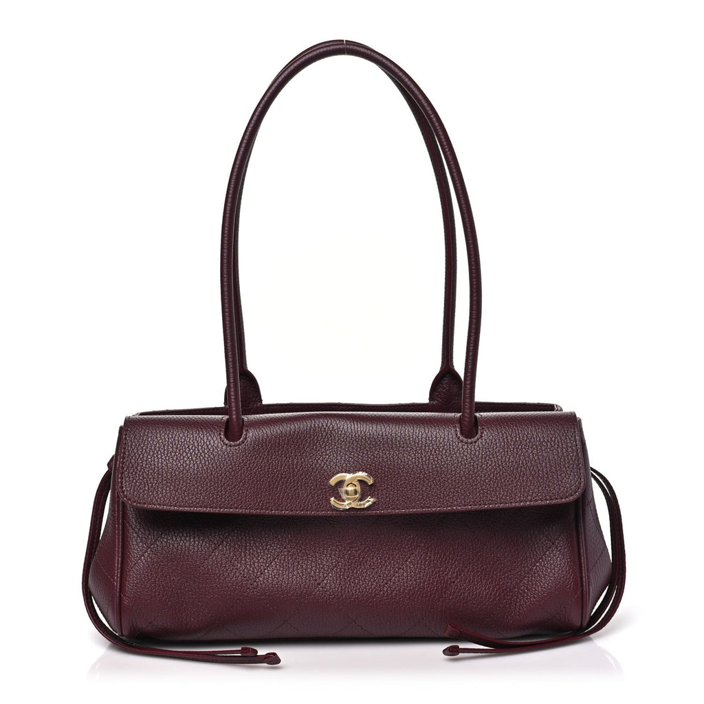 Grained Calfskin Stitched Urban Essentials Small Shopping Bag Burgundy