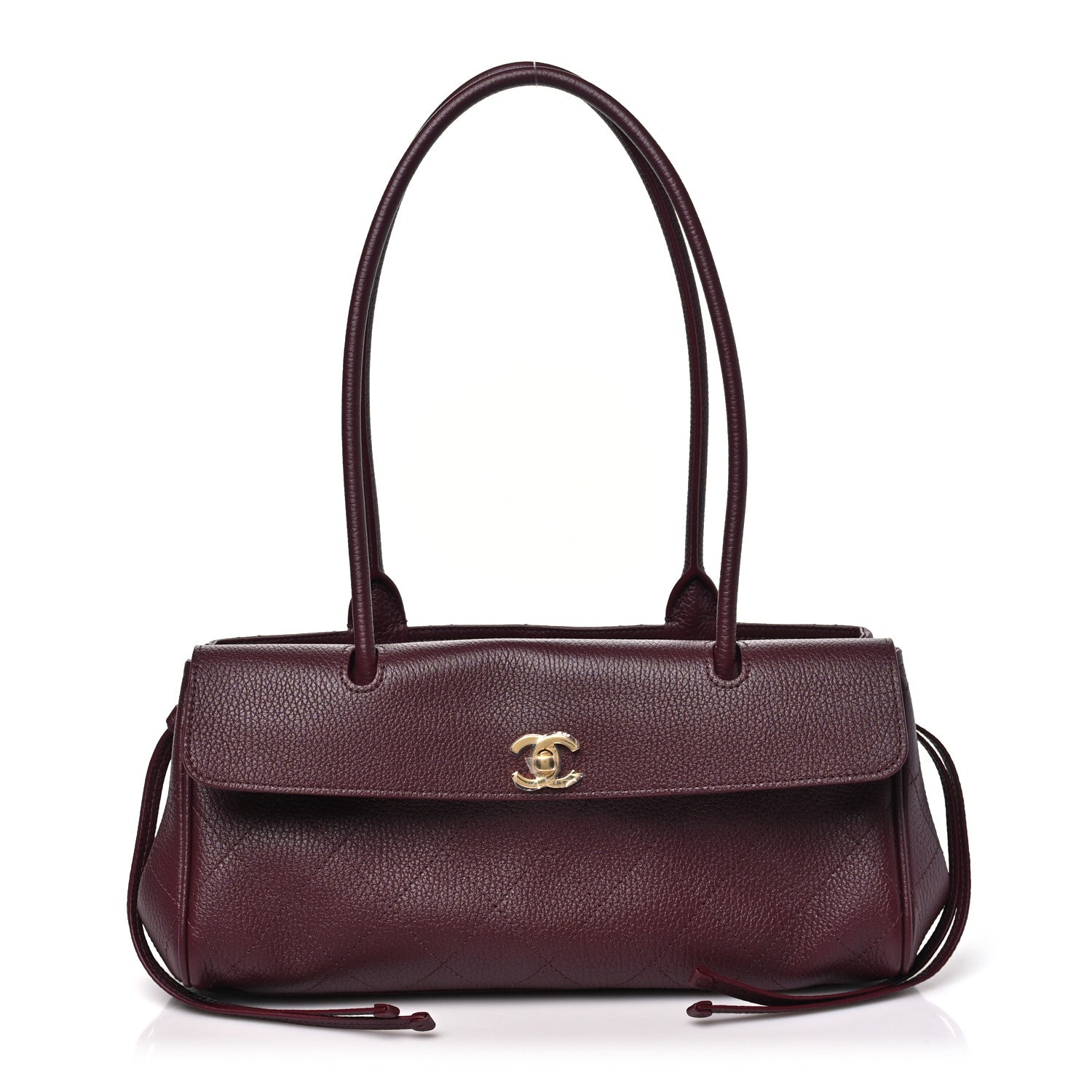 Grained Calfskin Stitched Urban Essentials Small Shopping Bag Burgundy