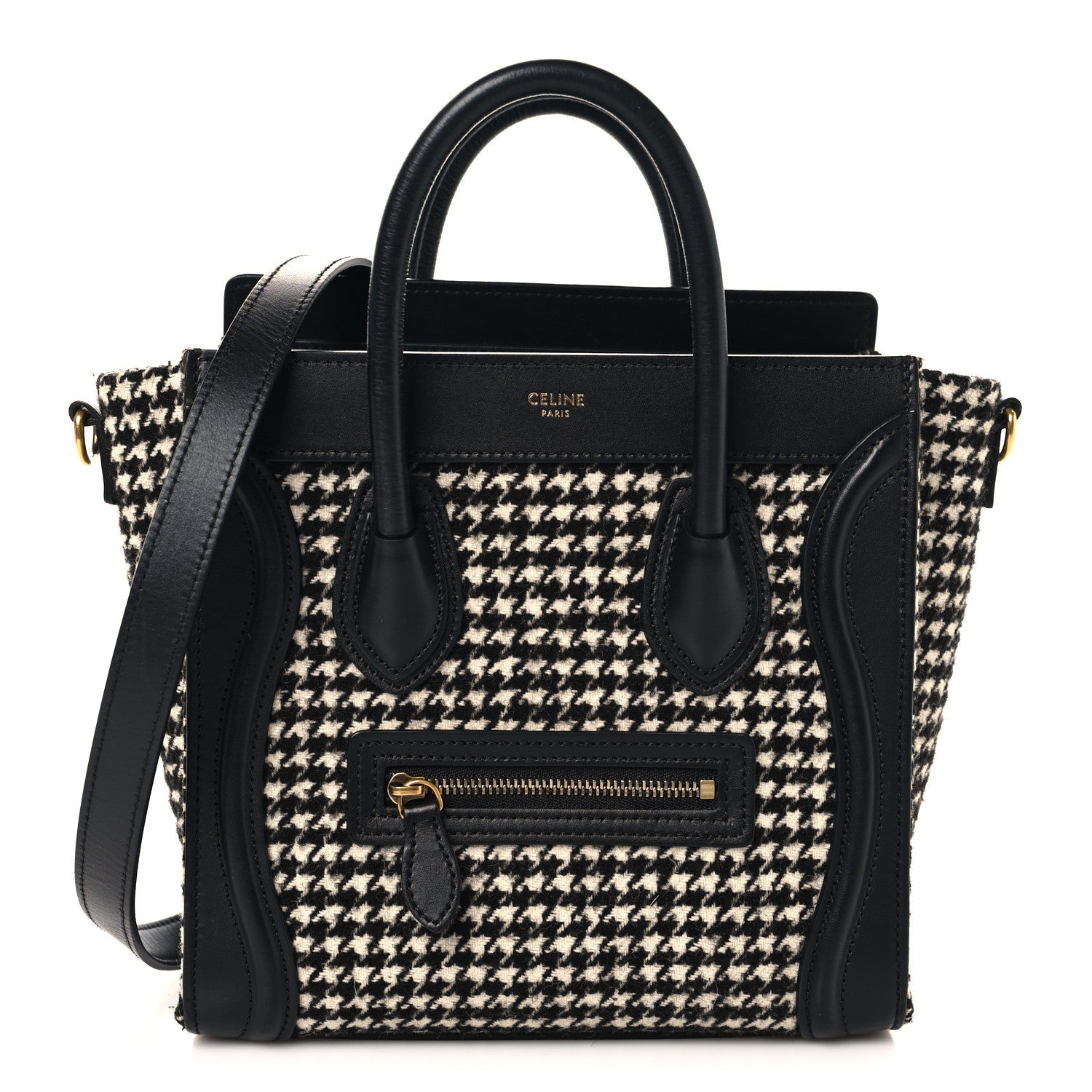 Smooth Calfskin Houndstooth Nano Luggage White Black