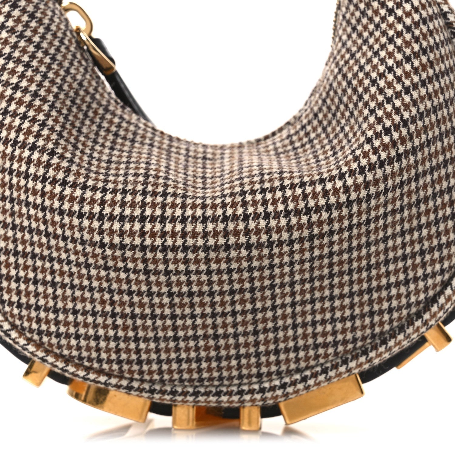 Wool Nappa Micro Houndstooth Nano Fendigraphy Hobo Charm Beige Moro