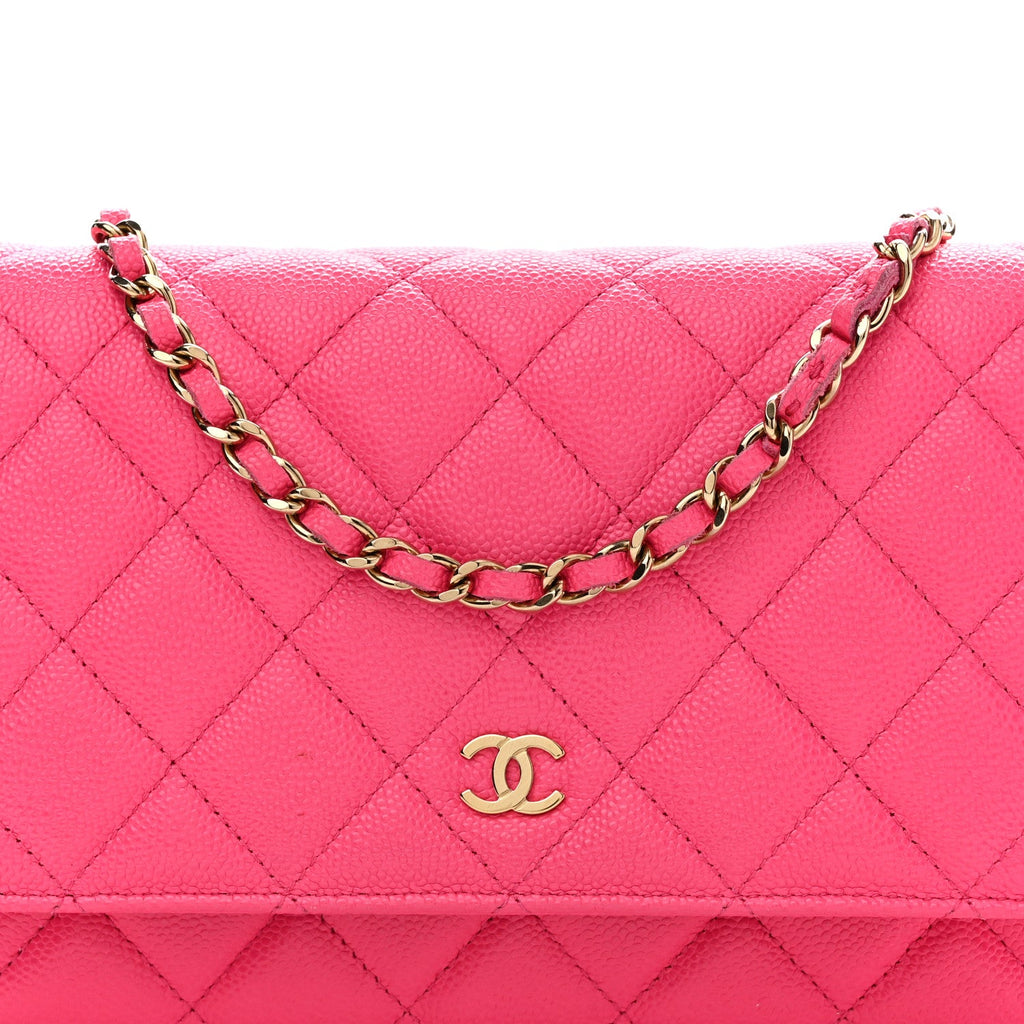 Caviar Quilted Wallet on Chain WOC Fuchsia