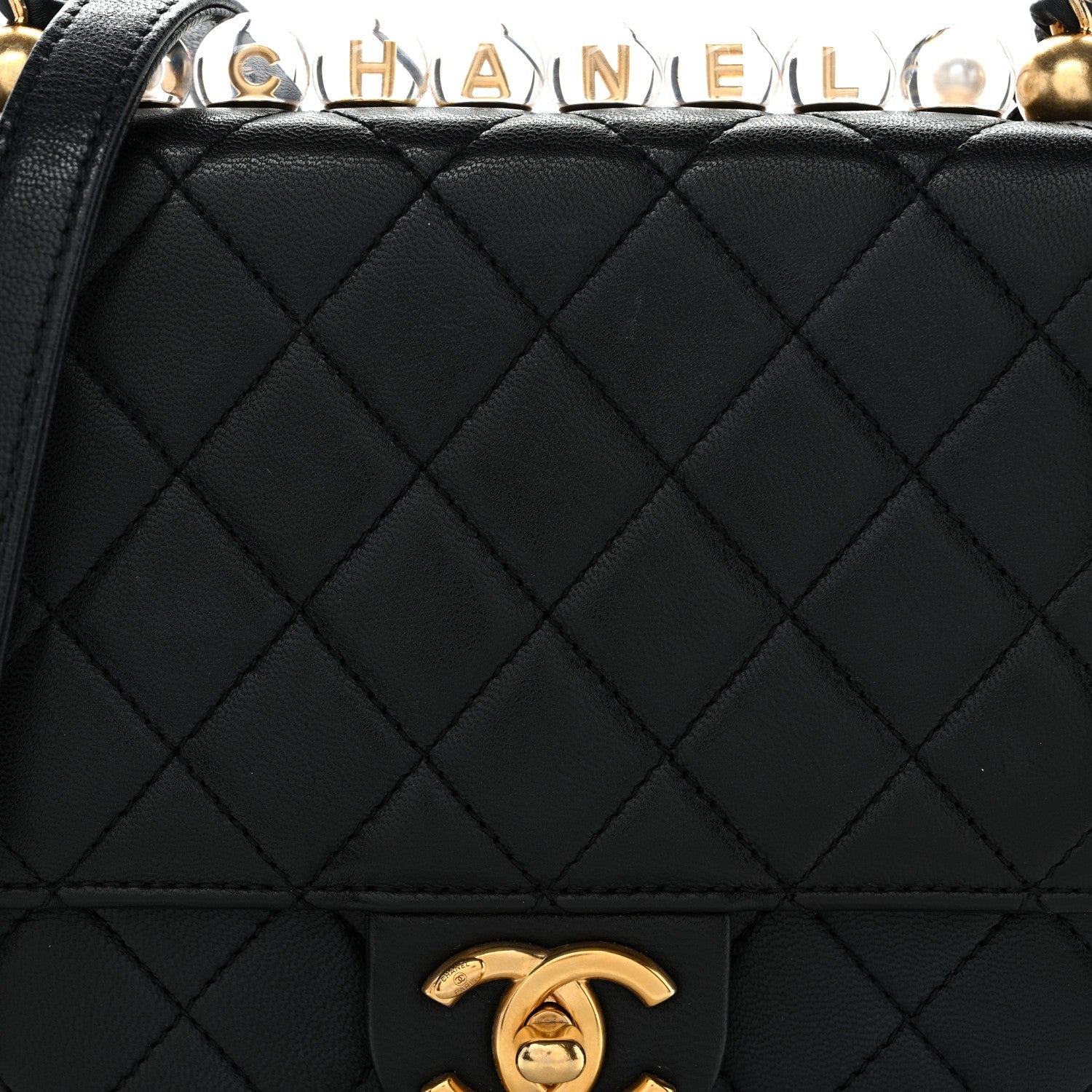 Goatskin Quilted Chic Pearls Flap Black