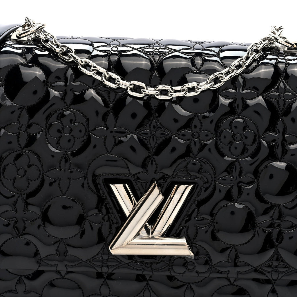 Vernis Flower Quilted Twist Shoulder Bag GM Black