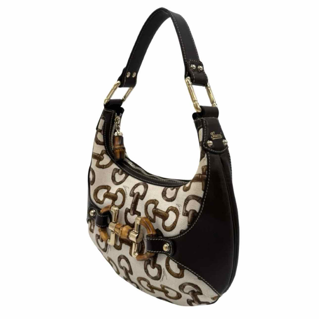 GUCCI Canvas Bamboo Horsebit Amalfi Hobo Bag