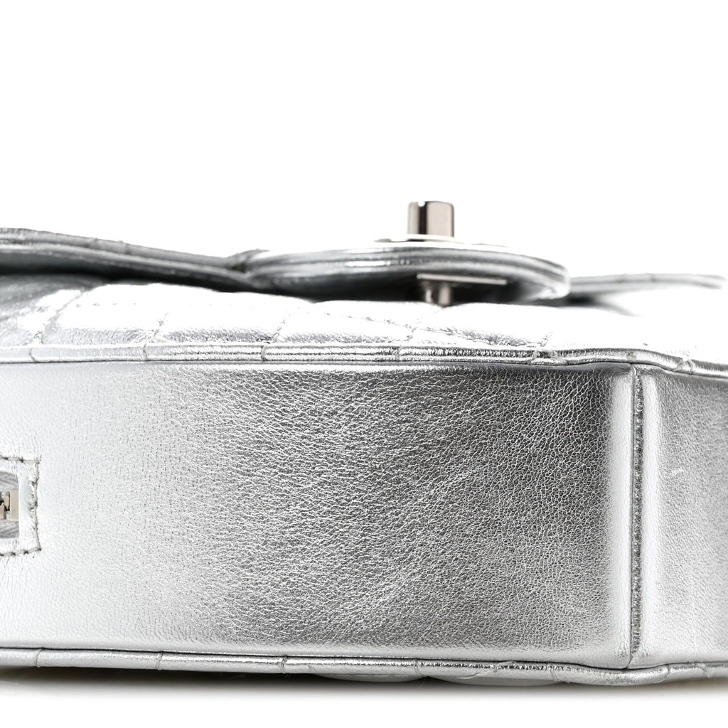 Metallic Lambskin Quilted Large CC In Love Heart Bag Silver
