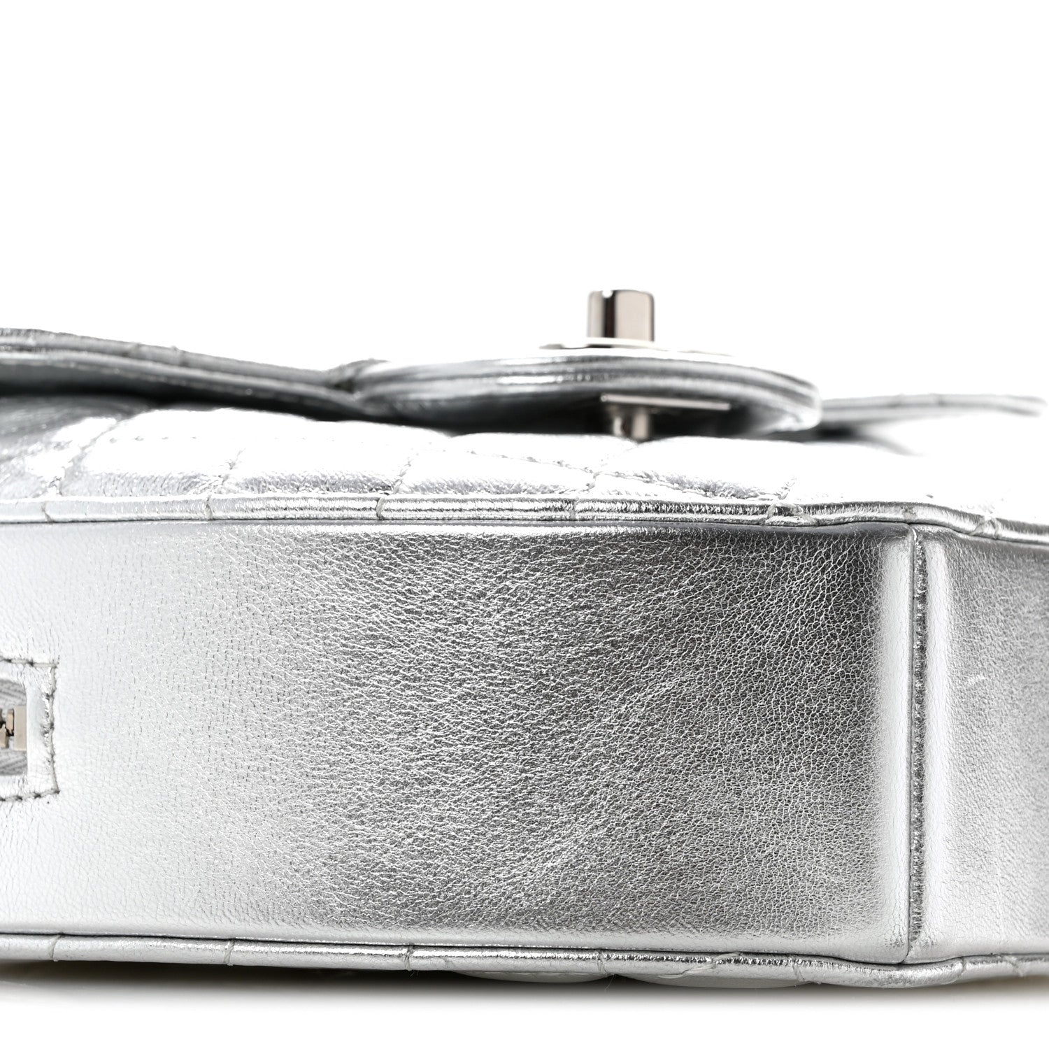 Metallic Lambskin Quilted Large CC In Love Heart Bag Silver
