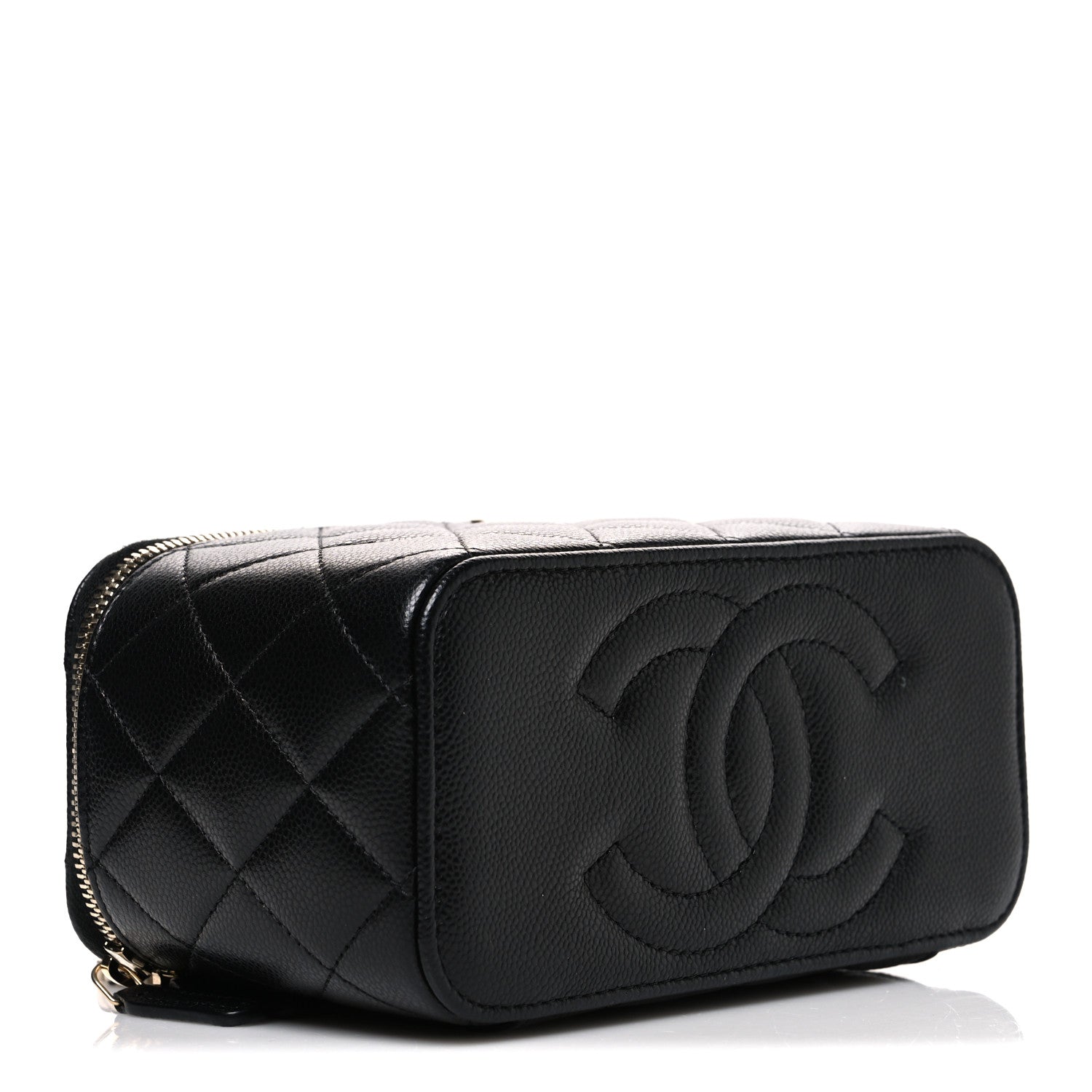 Caviar Quilted Small Vanity Case With Chain Black
