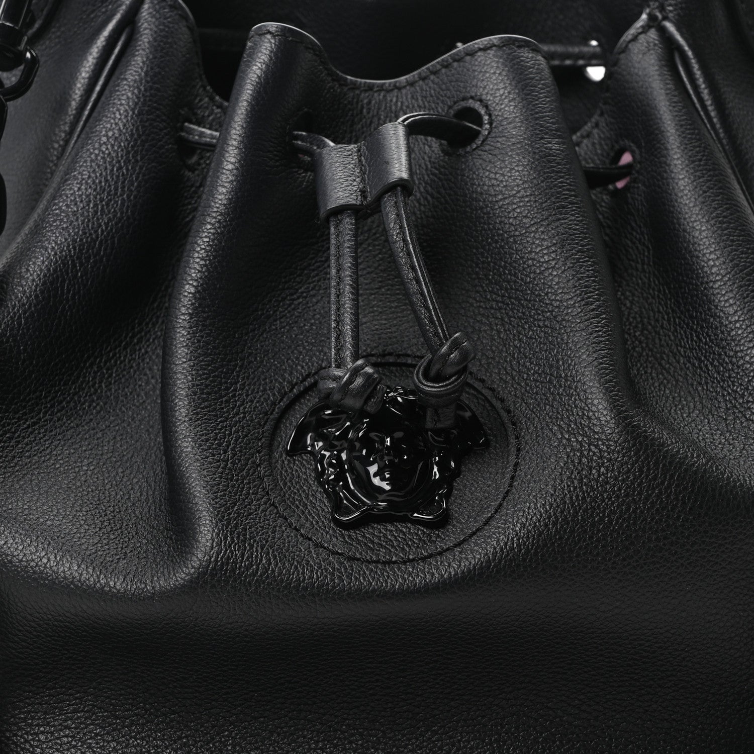Grained Calfskin La Medusa Bucket Bag Black