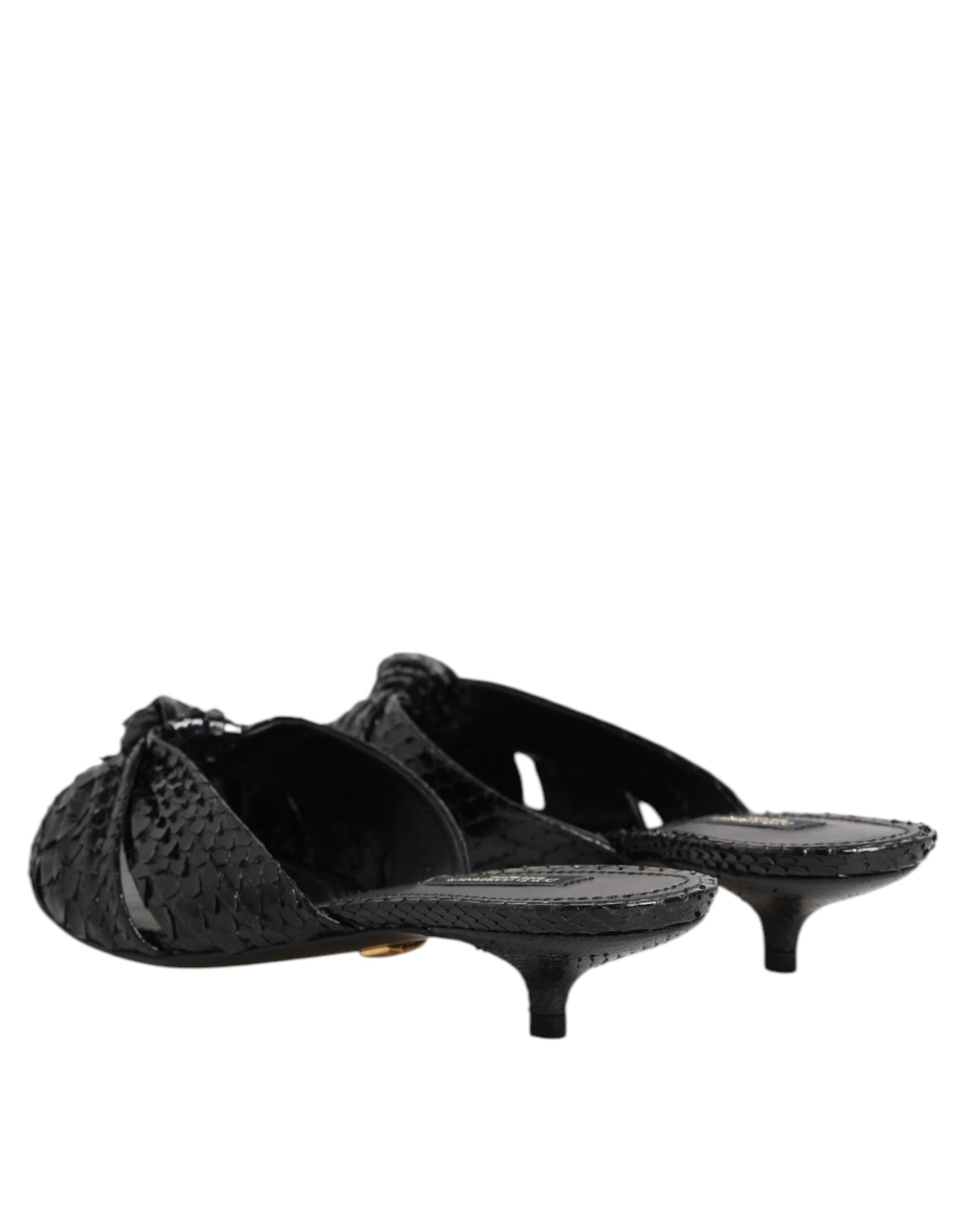 Dolce & Gabbana Black Leather Heels Slides Sandals Women's Shoes
