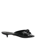 Dolce & Gabbana Black Leather Heels Slides Sandals Women's Shoes